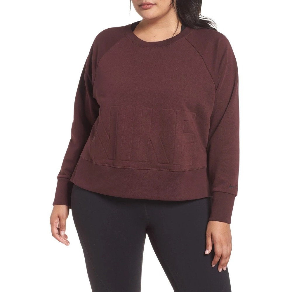 Nike Dri-Fit Embossed Logo Sweatshirt XL Burgundy Crewneck Raglan Athleisure